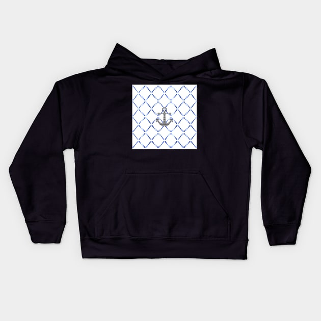 Abstract geometric pattern - blue and white - black anchor Kids Hoodie by kerens